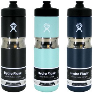 Hydro Flask 20oz sport bottles, black, dew, and indigo